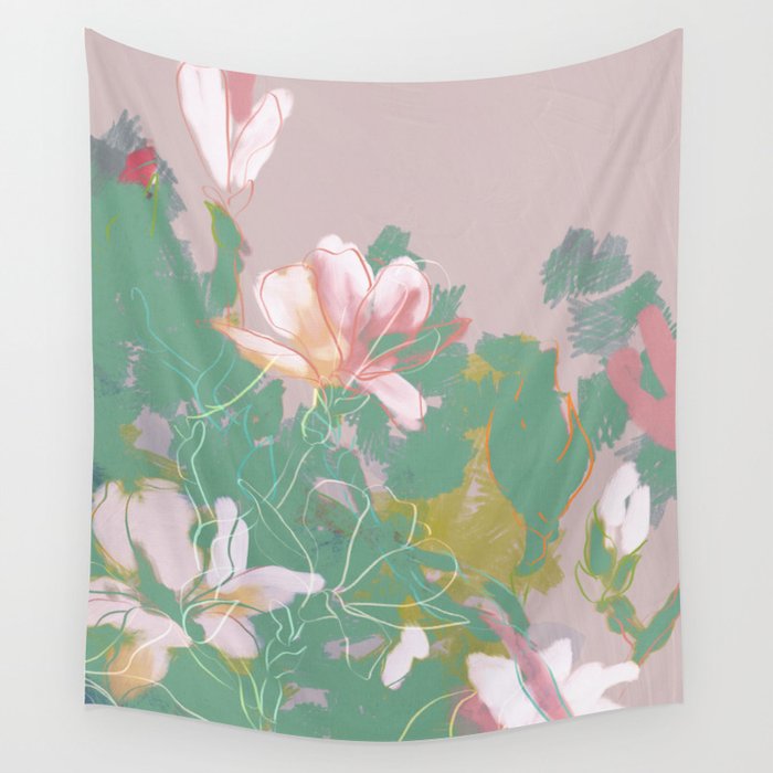magnolia pastel abstract art Wall Tapestry Gallery Image 1