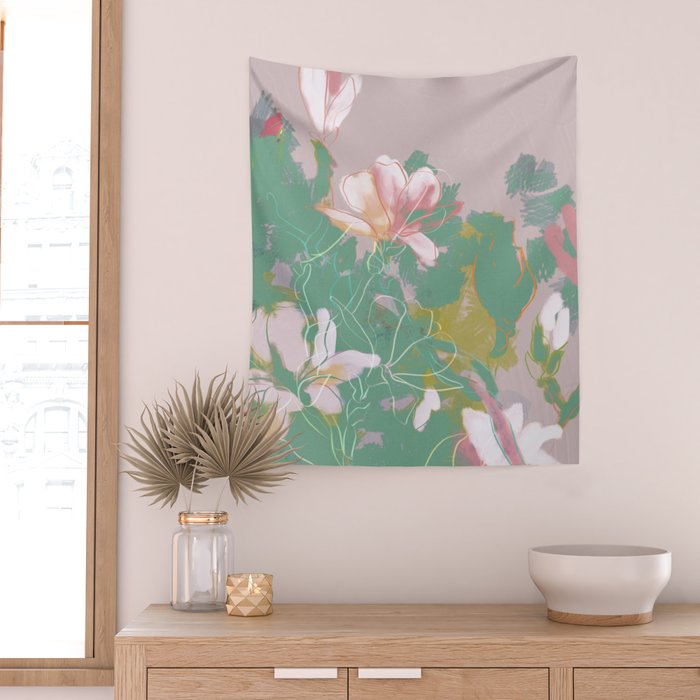magnolia pastel abstract art Wall Tapestry Gallery Image 2