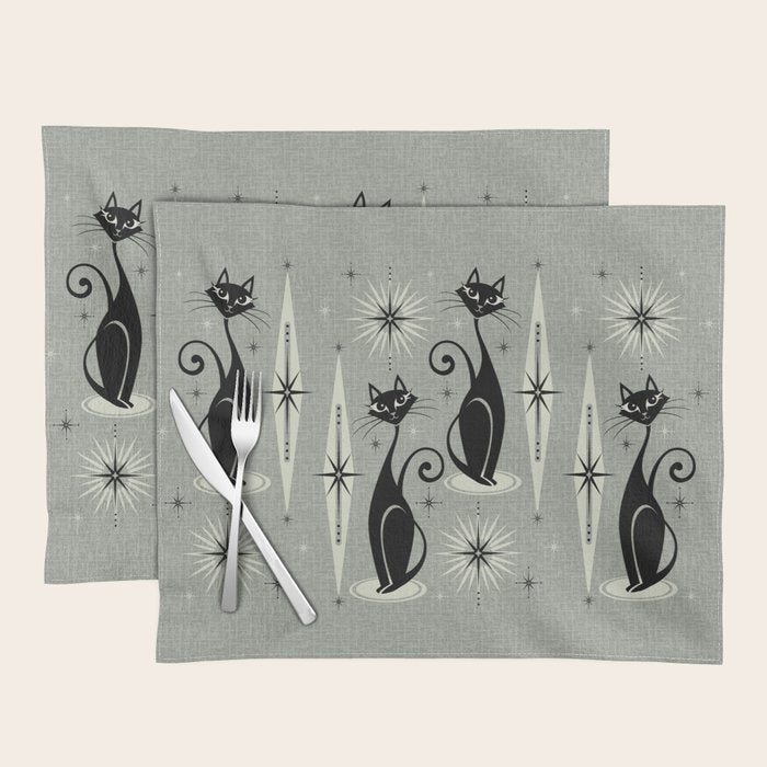 Mid Century Meow Retro Atomic Cats - Gray Placemat Gallery Image 1