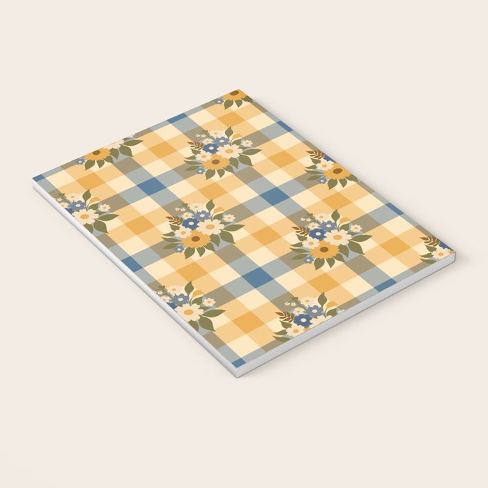 Country Retro Cottage Flowers plaid Notebook Gallery Image 3