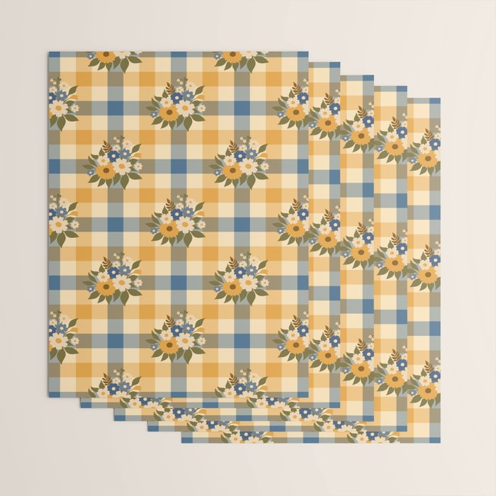 Country Retro Cottage Flowers plaid Wrapping Paper Gallery Image 3