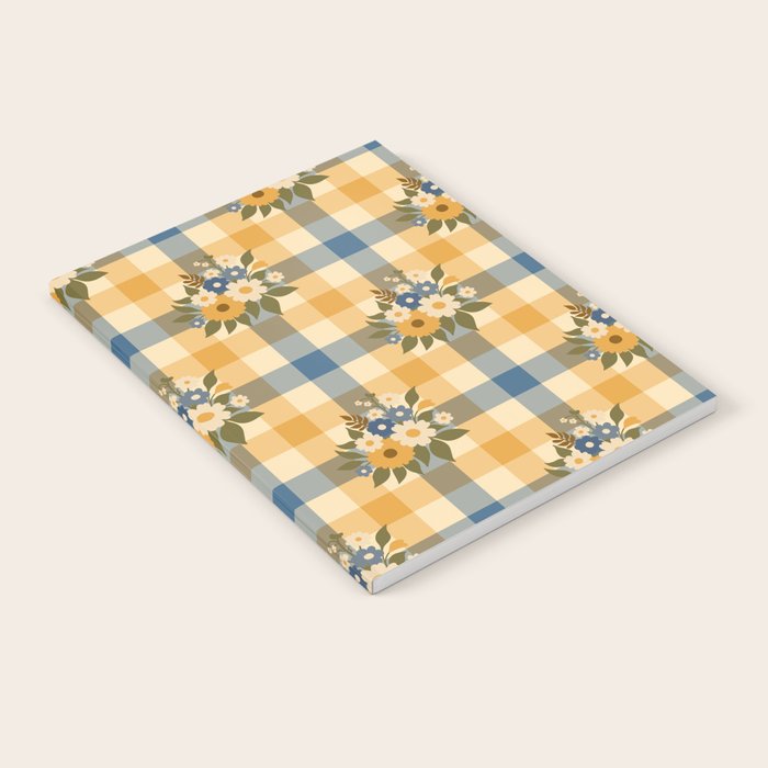 Country Retro Cottage Flowers plaid Notebook Gallery Image 2