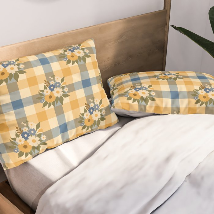 Country Retro Cottage Flowers plaid Pillow Sham Gallery Image 2
