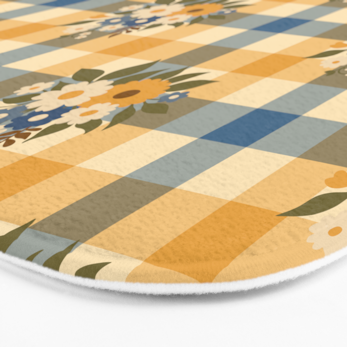 Country Retro Cottage Flowers plaid Bath Mat Gallery Image 3