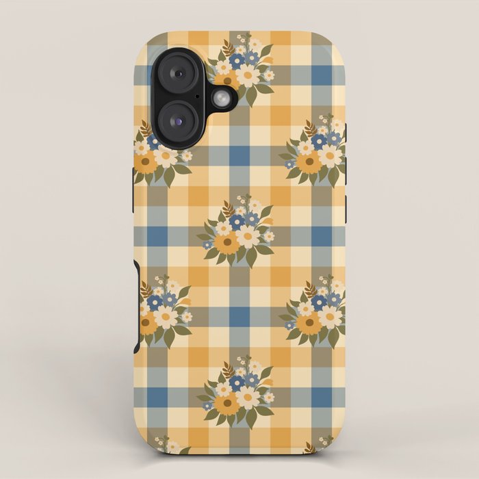 Country Retro Cottage Flowers plaid iPhone Case Gallery Image 1