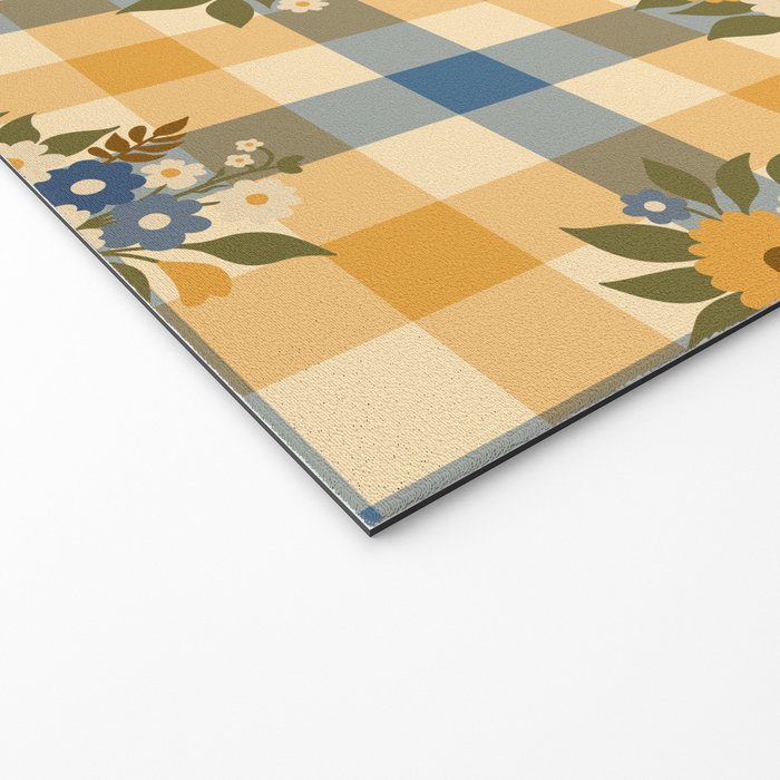 Country Retro Cottage Flowers plaid Welcome Mat Gallery Image 2