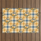 Country Retro Cottage Flowers plaid Outdoor Rug Gallery Image 1