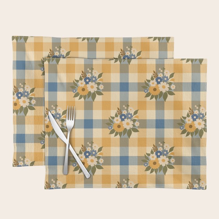 Country Retro Cottage Flowers plaid Placemat Gallery Image 1