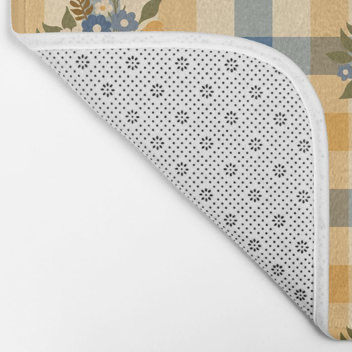 Country Retro Cottage Flowers plaid Bath Mat Gallery Image 2