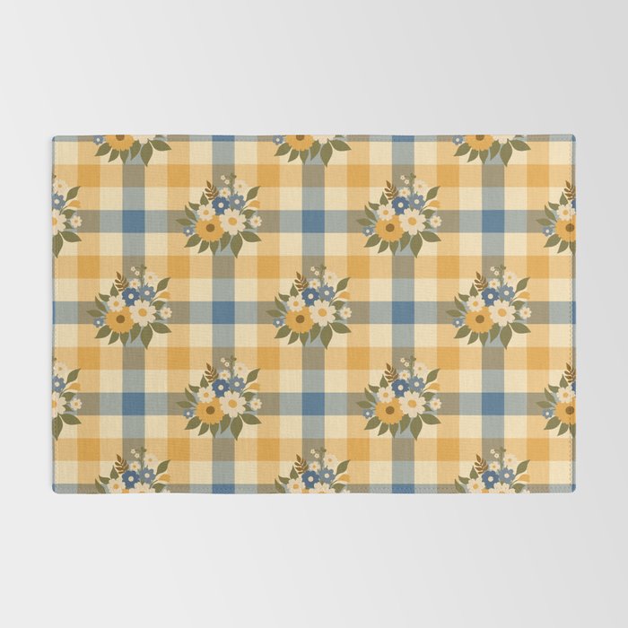 Country Retro Cottage Flowers plaid Rug Gallery Image 2