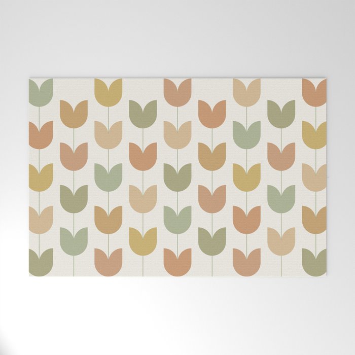 Spring Tulips XII Neutral Multicolor Mid Century Flowers Welcome Mat Gallery Image 1