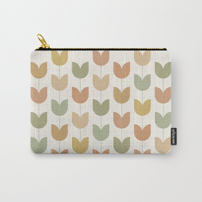 Spring Tulips XII Neutral Multicolor Mid Century Flowers Carry All Pouch Gallery Image 1