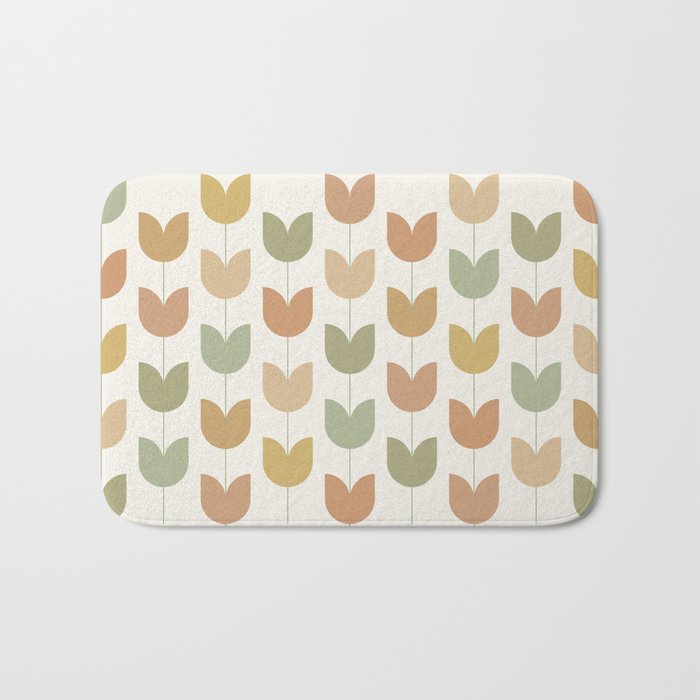 Spring Tulips XII Neutral Multicolor Mid Century Flowers Bath Mat Gallery Image 1