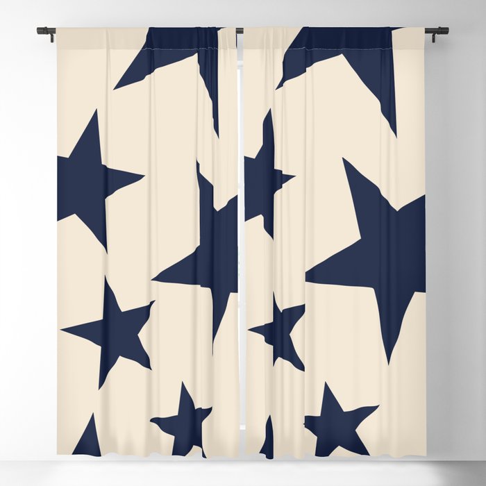 Navy & Light Beige Big Ol' Stars Window Curtain Gallery Image 5