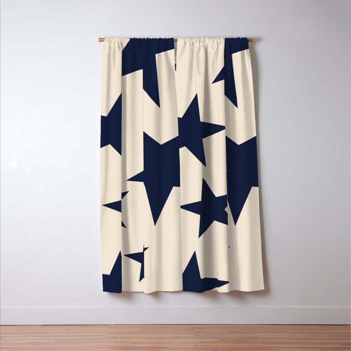 Navy & Light Beige Big Ol' Stars Window Curtain Gallery Image 3