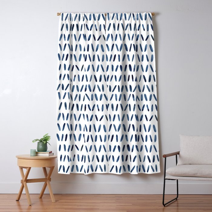 Strokes Pattern | Indigo Watercolor Painting Window Curtain Gallery Image 5