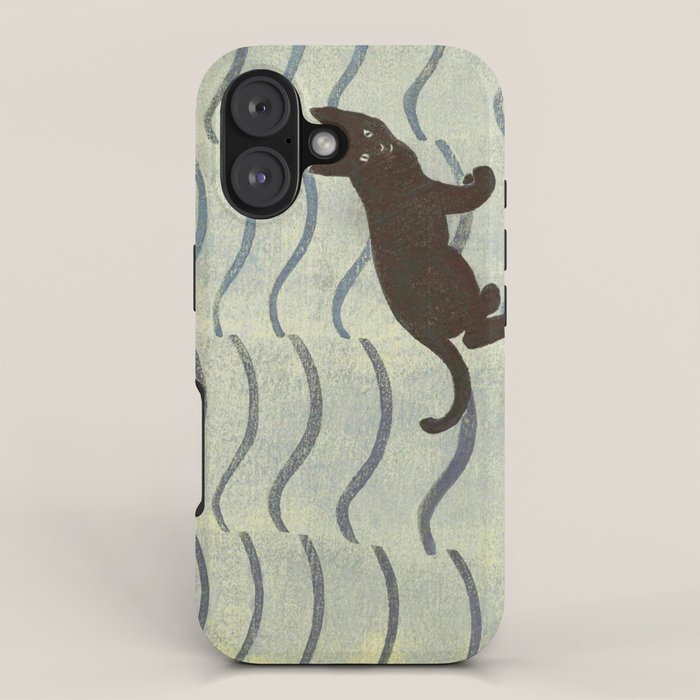 Aoyama Masaharu Japanese Woodblock Print Black Cat On Water Vintage traditional Art iPhone Case Gallery Image 1