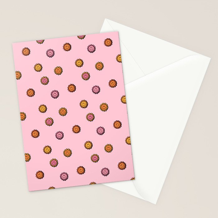 Happy Flowers Print in Pink Stationery Card Gallery Image 2
