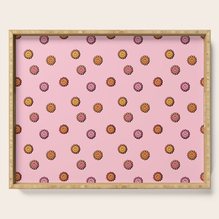 Happy Flowers Print in Pink Serving Tray Gallery Image 1