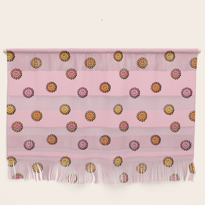Happy Flowers Print in Pink Wall Hanging Gallery Image 1