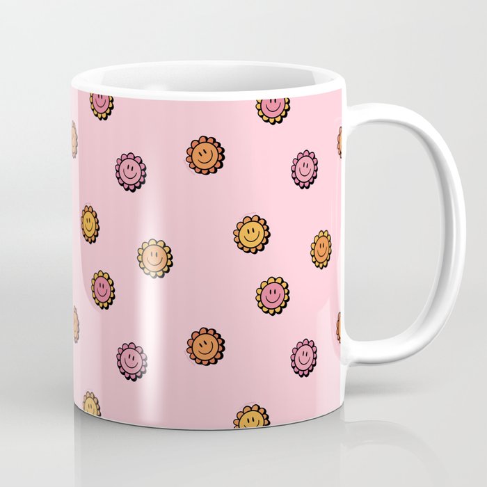 Happy Flowers Print in Pink Coffee Mug Gallery Image 1