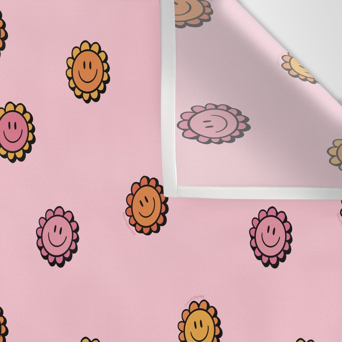 Happy Flowers Print in Pink Wall Tapestry Gallery Image 3