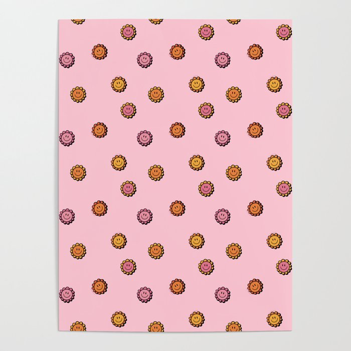Happy Flowers Print in Pink Poster Gallery Image 1