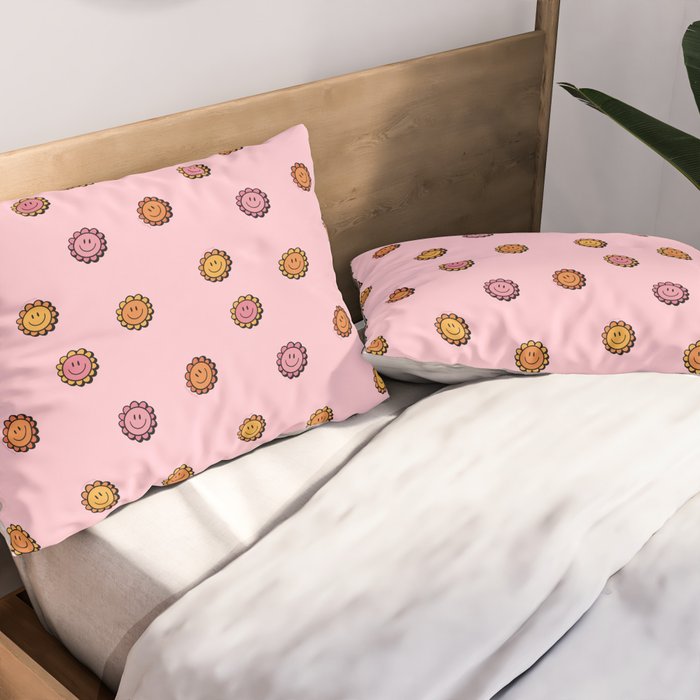 Happy Flowers Print in Pink Pillow Sham Gallery Image 2