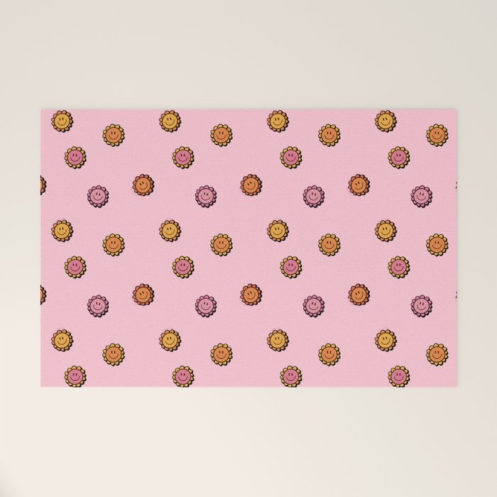 Happy Flowers Print in Pink Welcome Mat Gallery Image 1