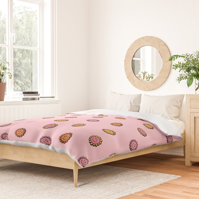 Happy Flowers Print in Pink Duvet Cover Gallery Image 2