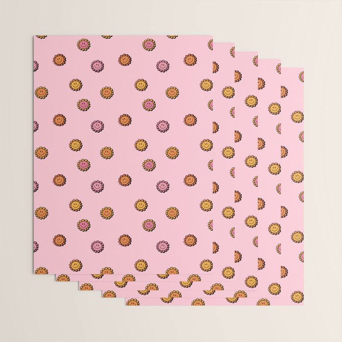 Happy Flowers Print in Pink Wrapping Paper Gallery Image 3