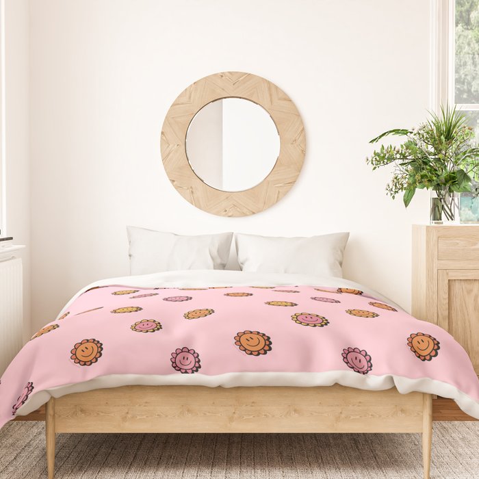 Happy Flowers Print in Pink Duvet Cover Gallery Image 3