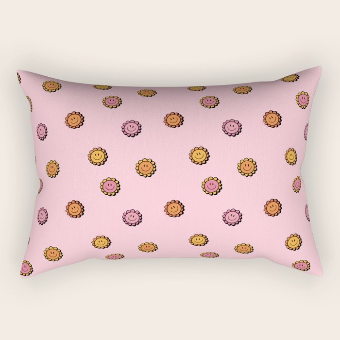 Happy Flowers Print in Pink Rectangular Pillow Gallery Image 1