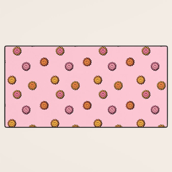 Happy Flowers Print in Pink Desk Mat Gallery Image 3