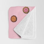 Happy Flowers Print in Pink Throw Blanket Gallery Image 3
