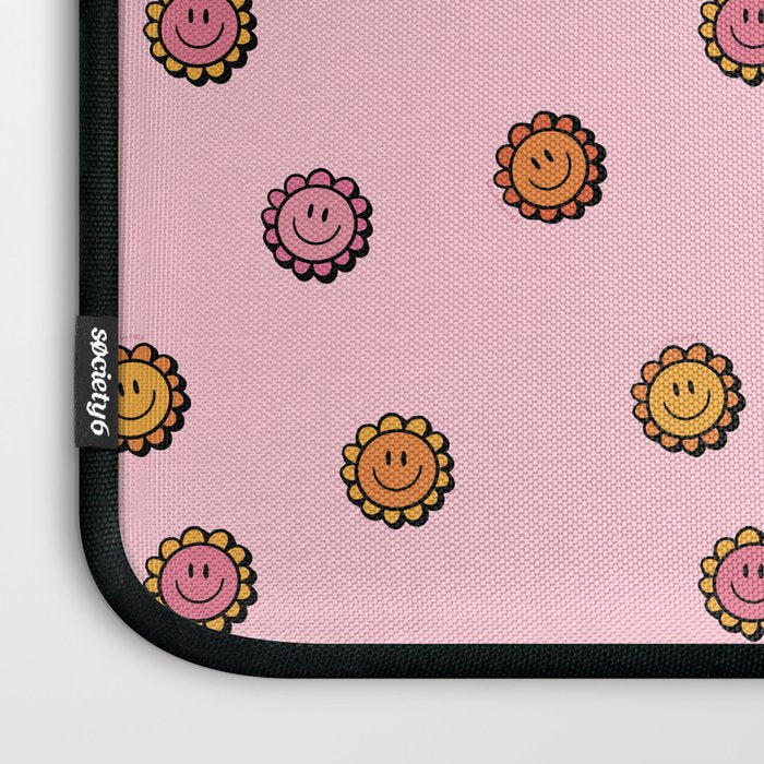 Happy Flowers Print in Pink Laptop Sleeve Gallery Image 3