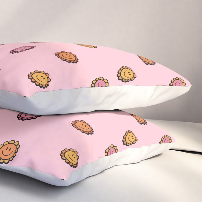 Happy Flowers Print in Pink Pillow Sham Gallery Image 3