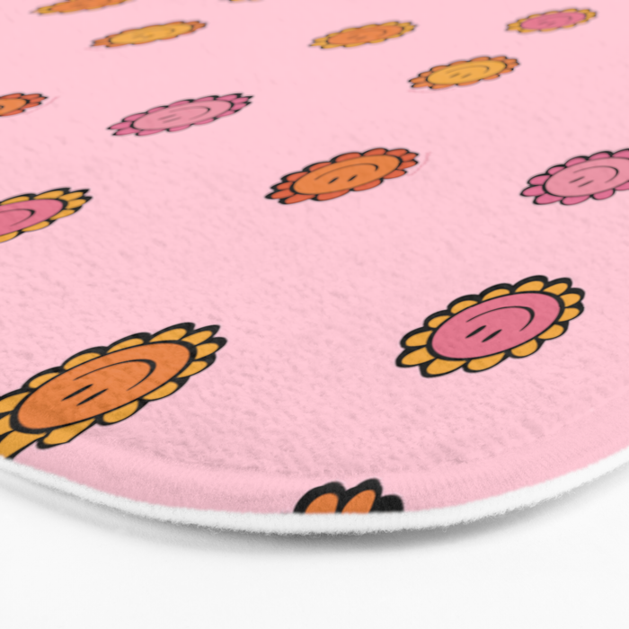 Happy Flowers Print in Pink Bath Mat Gallery Image 3