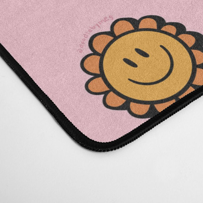 Happy Flowers Print in Pink Desk Mat Gallery Image 4