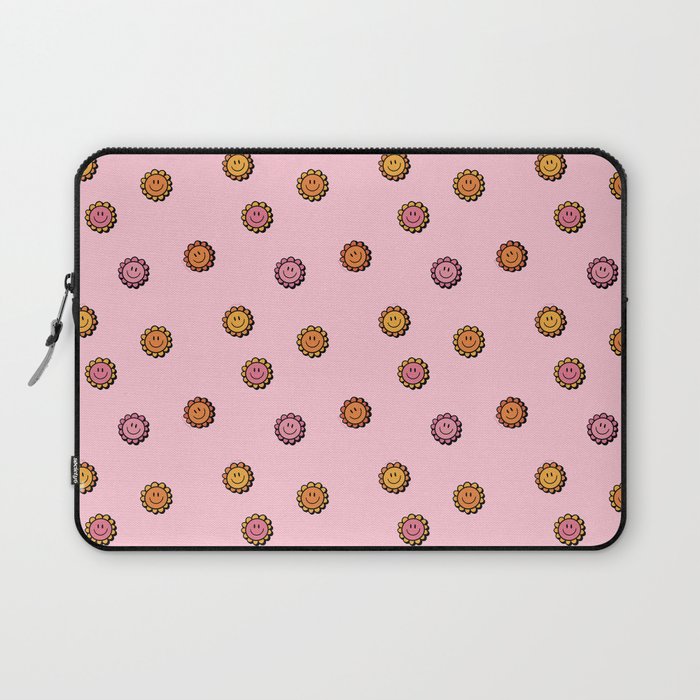 Happy Flowers Print in Pink Laptop Sleeve Gallery Image 1