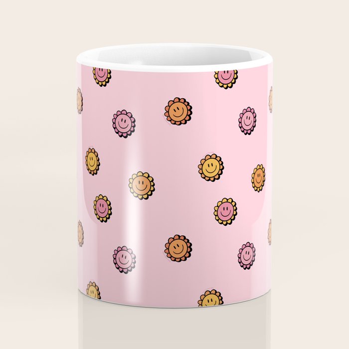 Happy Flowers Print in Pink Coffee Mug Gallery Image 4