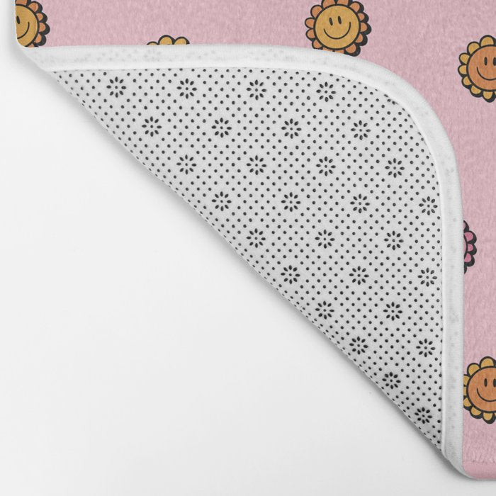 Happy Flowers Print in Pink Bath Mat Gallery Image 2
