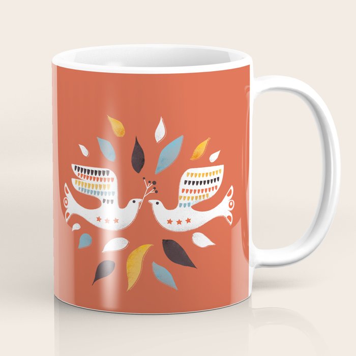 Festive doves - folk illustration Coffee Mug Gallery Image 1
