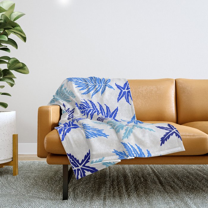 Inked Ferns - Blue Palette Throw Blanket Gallery Image 1