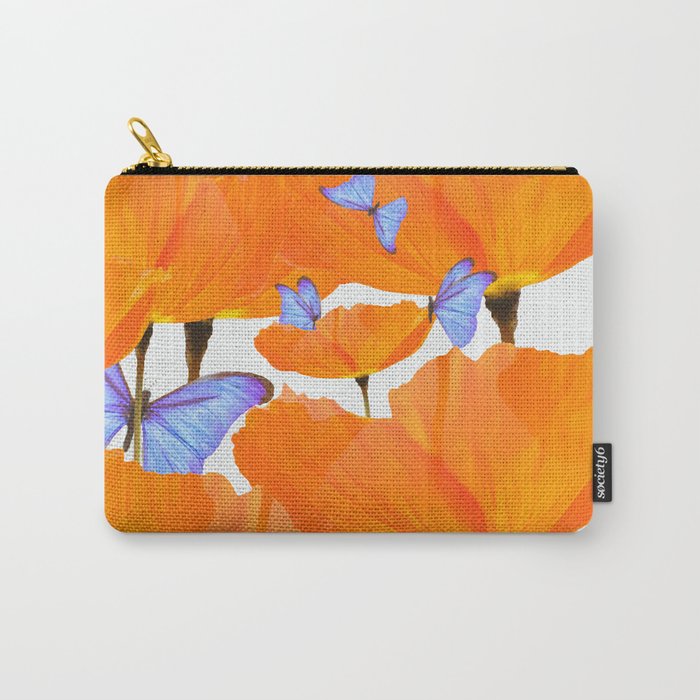 Poppies And Butterflies White Background #decor #society6 #buyart Carry All Pouch Gallery Image 1