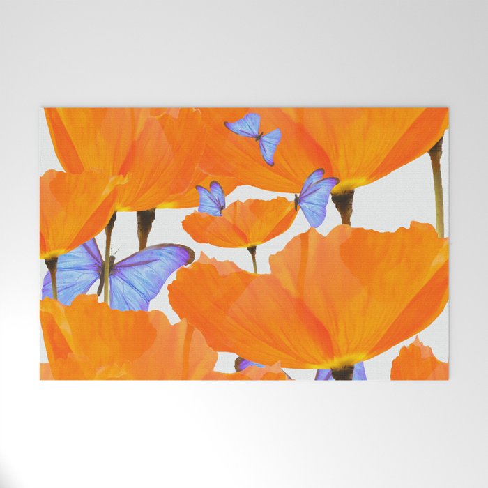Poppies And Butterflies White Background #decor #society6 #buyart Welcome Mat Gallery Image 1