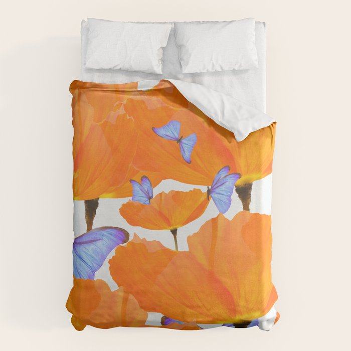 Poppies And Butterflies White Background #decor #society6 #buyart Duvet Cover Gallery Image 1