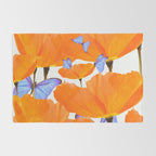 Poppies And Butterflies White Background #decor #society6 #buyart Rug Gallery Image 2