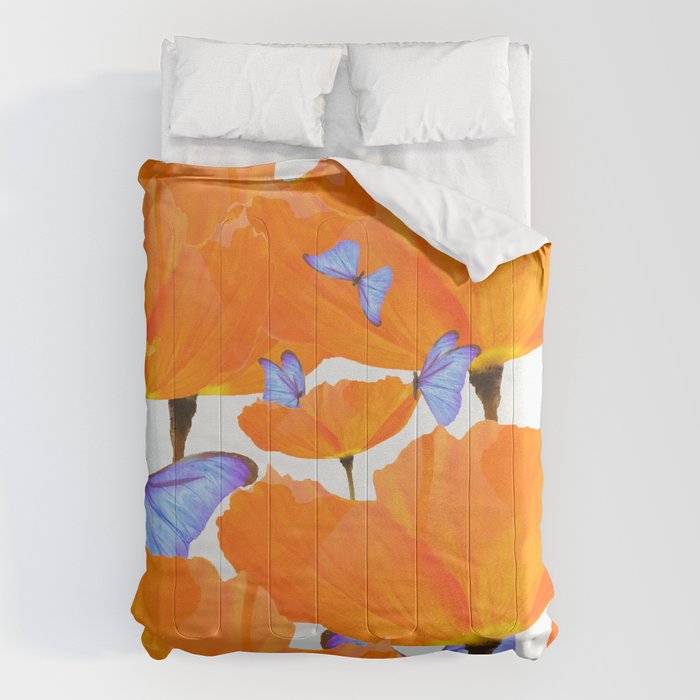 Poppies And Butterflies White Background #decor #society6 #buyart Comforter Gallery Image 6