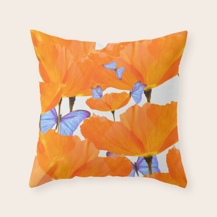 Poppies And Butterflies White Background #decor #society6 #buyart Throw Pillow Gallery Image 6